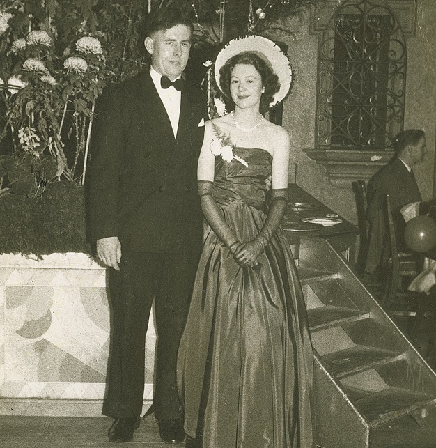 Image of Eddie and Kath in formal bow-tie and long evening dress