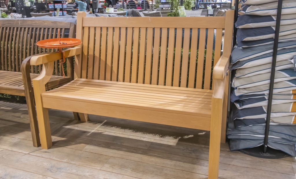 image of a 4ft wooden bench with orange table fixed.